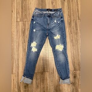 Judy Blue Skinny Fit Jeans Women's 7/28 Distressed Medium Wash Lemon Print